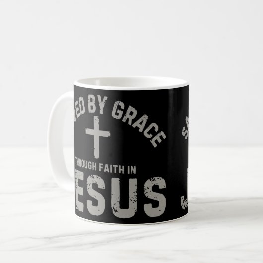 Gerettet durch Gnade durch den Glauben in Jesus Bi Kaffeetasse (Vorderseite Links)