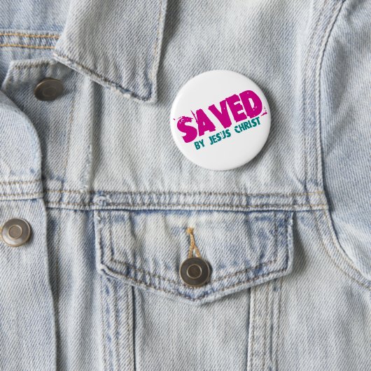 GERETTET durch Jesus Christus Button (Beispiel)