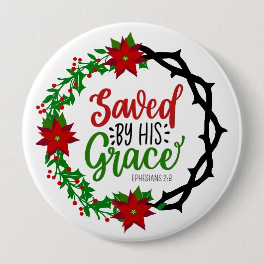 Gerettet durch Seinen grauen Weihnachtskranz Button (Vorderseite)