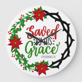 Gerettet durch Seinen grauen Weihnachtskranz Große Wanduhr