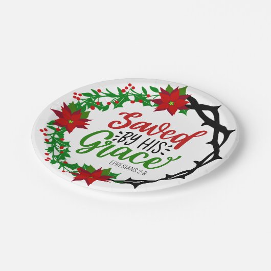 Gerettet durch Seinen grauen Weihnachtskranz Pappteller (Schrägansicht)
