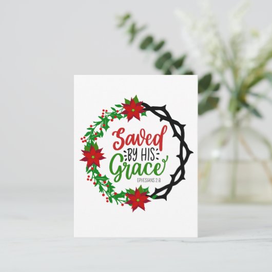 Gerettet durch Seinen grauen Weihnachtskranz Postkarte (Stehend Vorderseite)