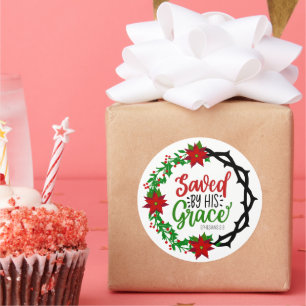 Gerettet durch Seinen grauen Weihnachtskranz Runder Aufkleber