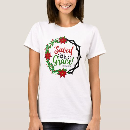 Gerettet durch Seinen grauen Weihnachtskranz T-Shirt (Vorderseite)