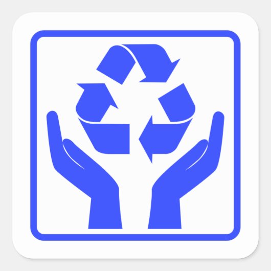 Gerettet Erde Recycelnd blaues Symbol Quadratischer Aufkleber (Vorderseite)