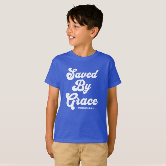 Gerettet von Grace Ephesians 2:8-9 Grunddunkel T-Shirt (Vorne ganz)