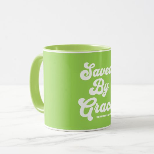Gerettet von Grace Ephesians 2:8-9 Tasse (Vorderseite Links)