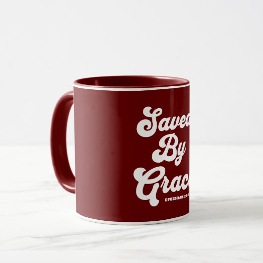 Gerettet von Grace Ephesians 2:8-9 Tasse (Vorderseite Links)