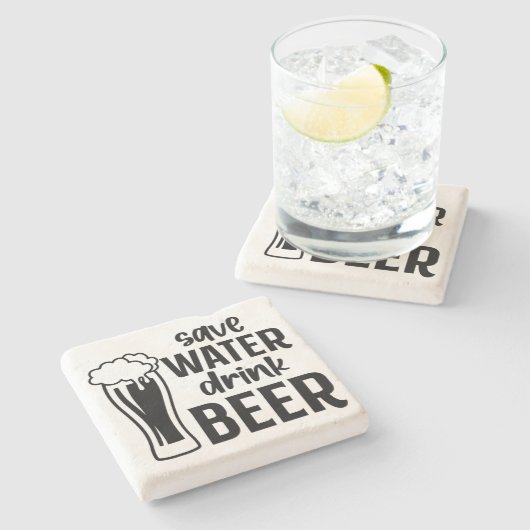 Gerettet Wasser, Trink-Bier - Stein-Untersetzer Steinuntersetzer (Seitenansicht)