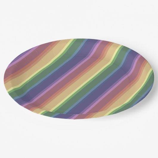 Geringe Regenbogenstreifen Pappteller (Schrägansicht)