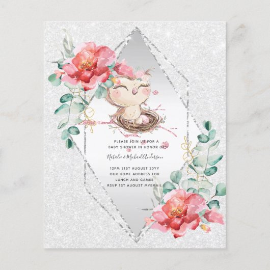 GERINGES HAUSHALTSBABY-SHOWING-EINLADUNGEN Rosa OW Flyer (Vorne)