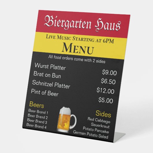 German Biergarten Oktoberfest Menu Sockelschild (Vorderseite)