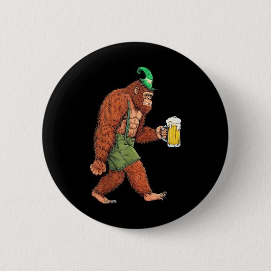 German Bigfoot Sasquatch Beer Lederhose Funny _2 Button (Vorderseite)