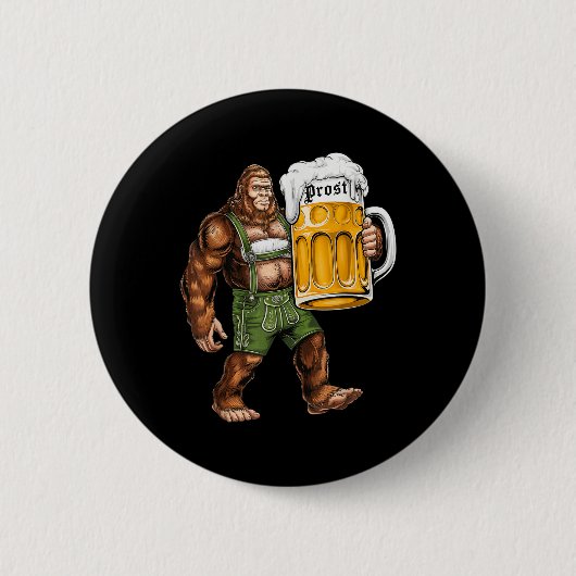 German Bigfoot Sasquatch Lederhose Funny Button (Vorderseite)