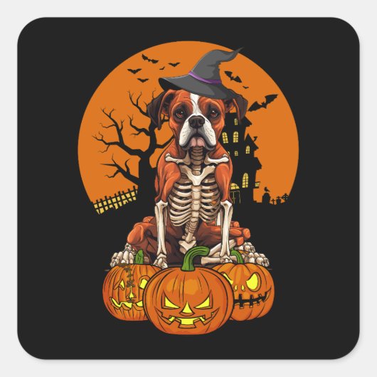German Boxer Dog Halloween Quadratischer Aufkleber (Vorderseite)