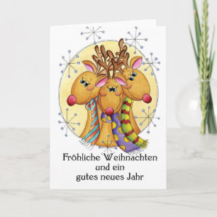 German Christmas Card - Reindeer - Fröhliche Weihn Feiertagskarte