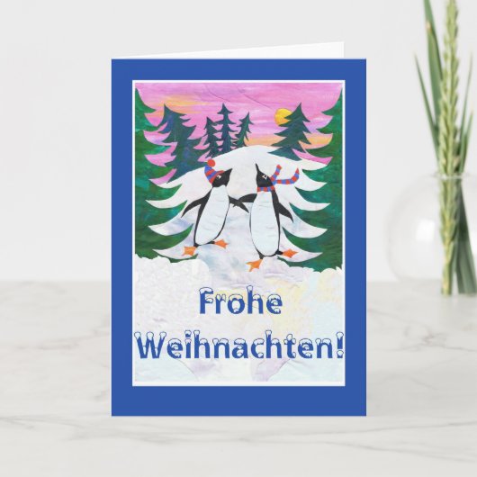 German Christmas Card - Skating Penguins Feiertagskarte (Vorderseite)