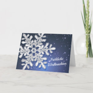 German Christmas, Snowflake on blue Holiday Card Feiertagskarte