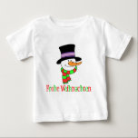 German Christmas Snowman Baby T-shirt<br><div class="desc">Deutscher Weihnachtsschneemann für Kinder. Sage "Frohe Weihnachten" auf Deutsch mit diesem niedlichen,  Cartoon Schneemann. Frohe Weihnachten! Ideal für einen deutschen Sohn oder eine deutsche Tochter oder als Geschenk für ein spezielles deutsches Kind.</div>
