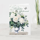 German Congratulations White Roses and Butterflies Karte (Vorderseite)