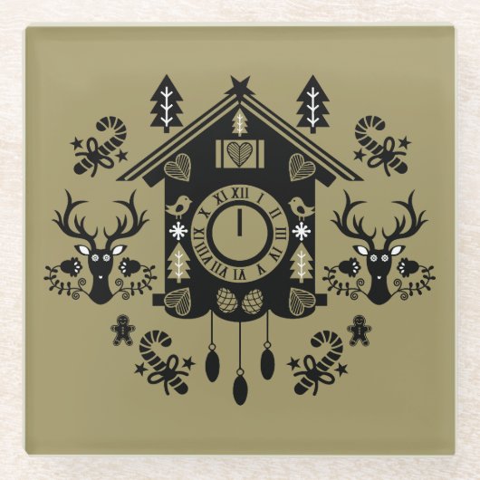 German Cucko Clock Weihnachten Glasuntersetzer (Vorderseite)