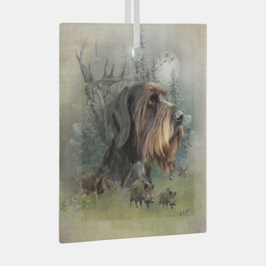 German Drahthaar Pointer, Boar Junting Glass O Ornament Aus Glas (Vorderseite Rechts)