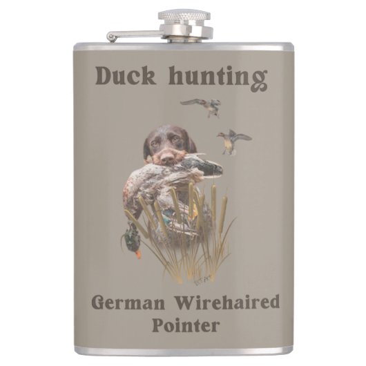 German Drahthaar Pointer Jagen einer Ente Flasche Flachmann (Vorderseite)