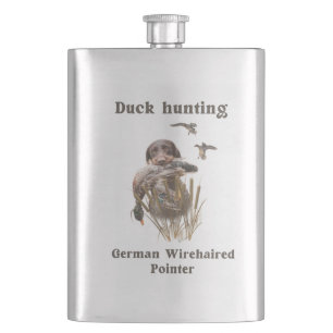 German Drahthaar Pointer Jagen einer Ente Flasche Flachmann