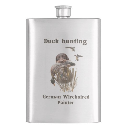 German Drahthaar Pointer Jagen einer Ente Flasche Flachmann (Vorderseite)