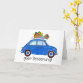 German Get well Blue Retro Fiat 500 Karte (Gelbe Blume)