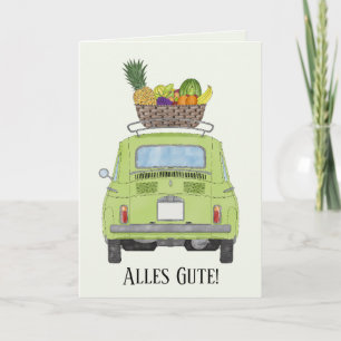 German Get well green Retro Fiat 500 Karte