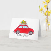 German Get well Red Retro Fiat 500 Karte (Gelbe Blume)
