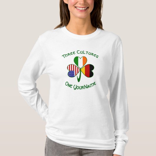 German Irish American Flags Kleeblatt Personalisie T-Shirt (Vorderseite)
