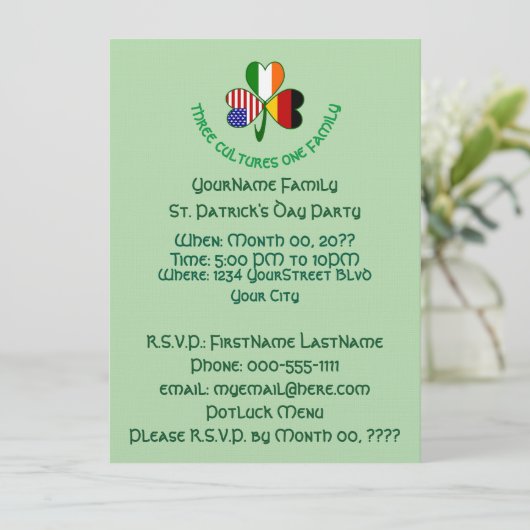 German Irish USA Kleeblatt St Patrick's Day Party Einladung (Stehend Vorderseite)