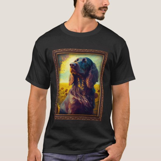 German Longhaired Pointer Painting Sunflower Flowe T-Shirt (Vorderseite)