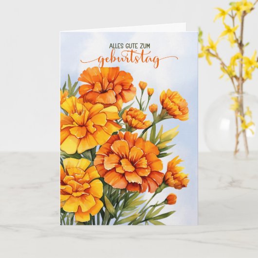 German Marigolds October Birthday Geburtstag Karte (Gelbe Blume)