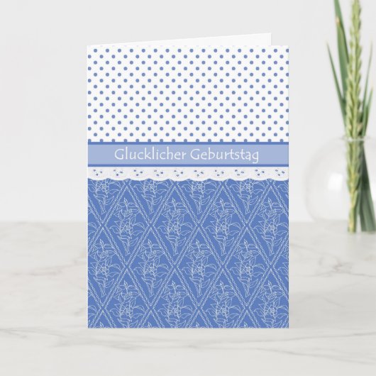 German Periwinkle, Faux Lace, Polka Dots Birthday Karte (Vorderseite)