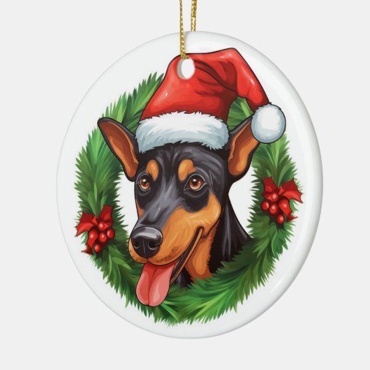 German Pinscher Christmas Wreath Keramik Ornament (Links)