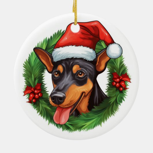 German Pinscher Christmas Wreath Keramik Ornament (Hinten)