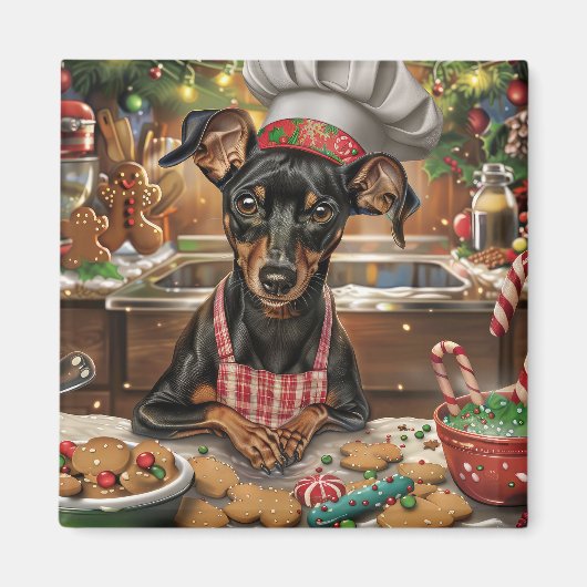 German Pinscher Holiday Baking: Feierliche Weihnac Magnet (Vorne)