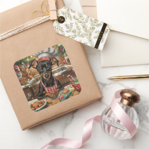 German Pinscher Holiday Baking: Feierliche Weihnac Quadratischer Aufkleber