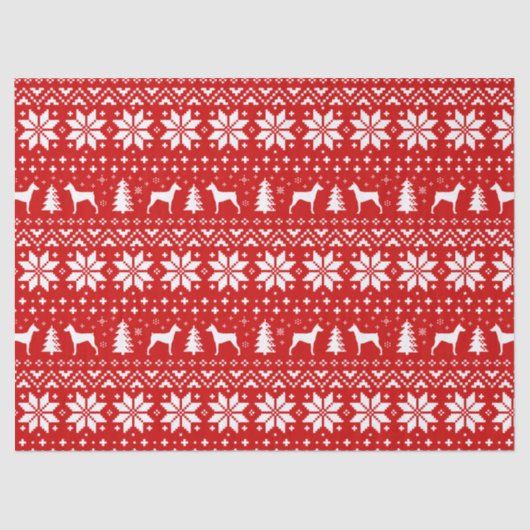 German Pinscher Silhouette Weihnachtsmuster Rot Seidenpapier (Vorderseite)