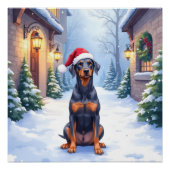 German Pinscher Snowy Courtyard Santa Hat Poster (Vorderseite)
