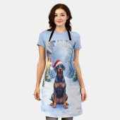German Pinscher Snowy Courtyard Santa Hat Schürze (Getragen)