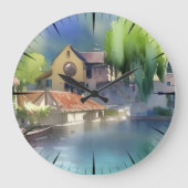 German River Village Große Wanduhr (Vorderseite)