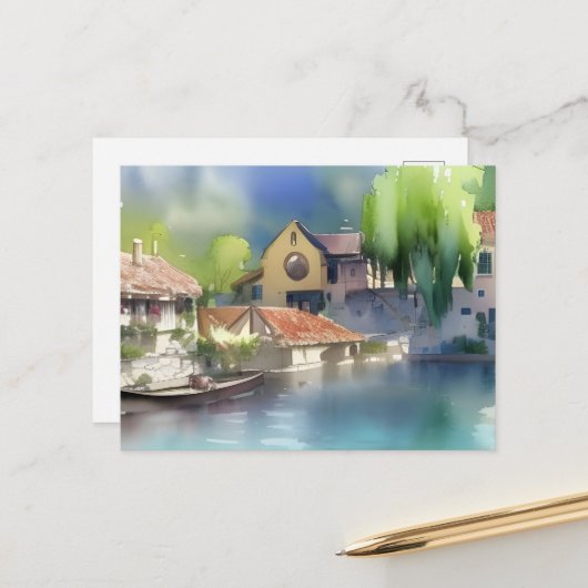 German River Village Postkarte (Vorderseite/Rückseite Beispiel)