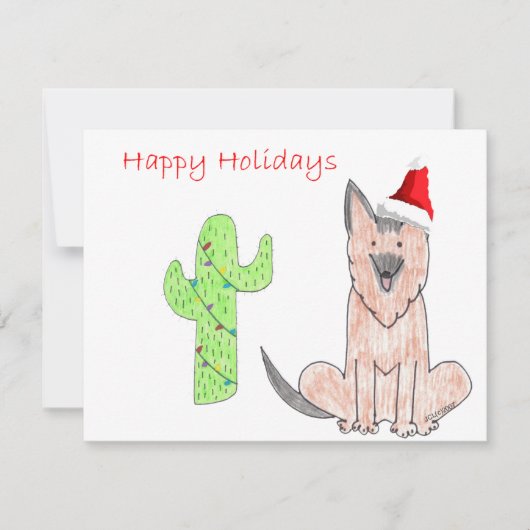 German Shepard Dog Cactus Christmas Feiertagskarte (Vorderseite)