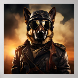 German Sheperd Aviator WWI Vintag Portrait Poster