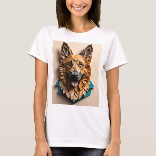 German Shepherd 3D Paper Art Design T - Shirt (Vorderseite)