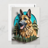 German Shepherd 3D Paper Art Design T - Shirt Postkarte (Vorne/Hinten)